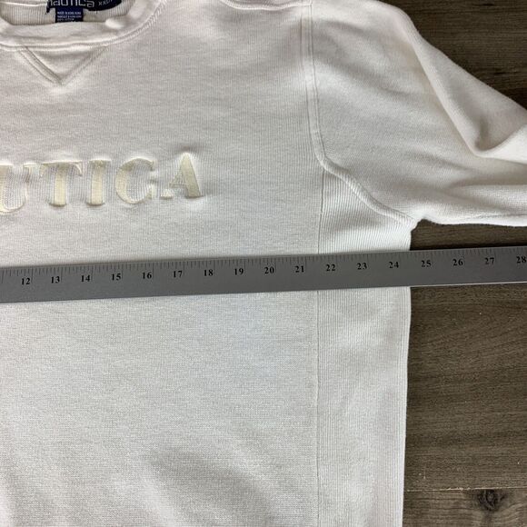 Nautica Mens Sweater Size XXL Ivory Heavyweight Spellout Embroidered Banded Hem - Picture 7 of 12
